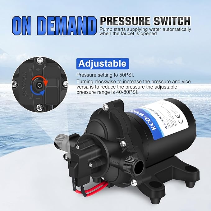 ECO-WORTHY RV Water Pump 12Volt 3.5GPM 50PSI 12V Fresh Diaphragm Pump with Pressure Switch and Self-Priming for RV Yacht Garden Sprayer Food Truck