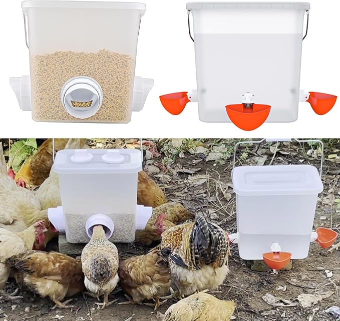 Large Automatic Chicken Feeder and Waterer Set Hanging Chicken Water Feeder Poultry Feed Bucket