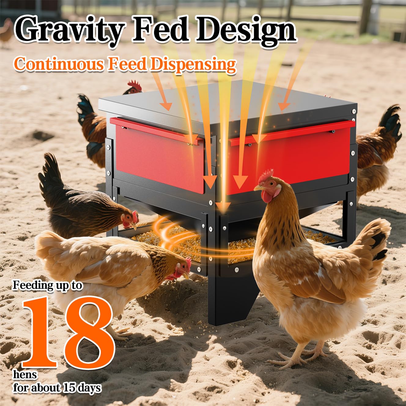 BUYYAH Automatic Chicken Feeder, 60lb Large Capacity, All Metal Poultry Feeder, No Waste Waterproof Chicken Feeder, Suitable for Geese, Ducks, Turkeys, Quails