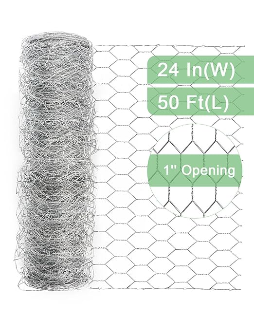 Garden Poultry Chicken Wire Netting - 24 '' × 50 ' Garden Fence Animal Barrier, Chicken Wire for Crafts, 1 inch Mesh Poultry Netting Fence, Pet/Rabbit/Chicken Wire Fencing