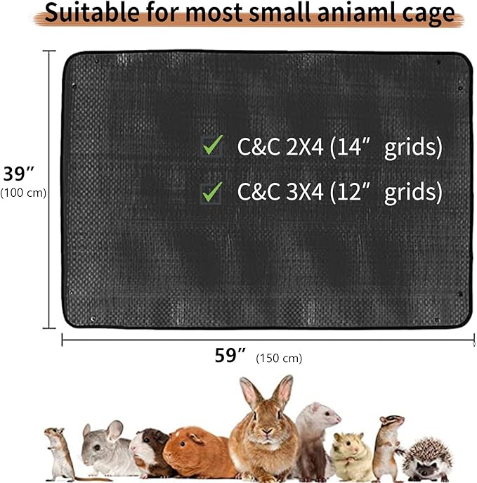 Oncpcare Waterproof Pet Playpen Mat for Rabbits 59"x39" Washable Guinea Pig Cage Liner Tarp Bottom Reusable Base Small Animal Bedding for Rabbits Bunny Ferret (Black)