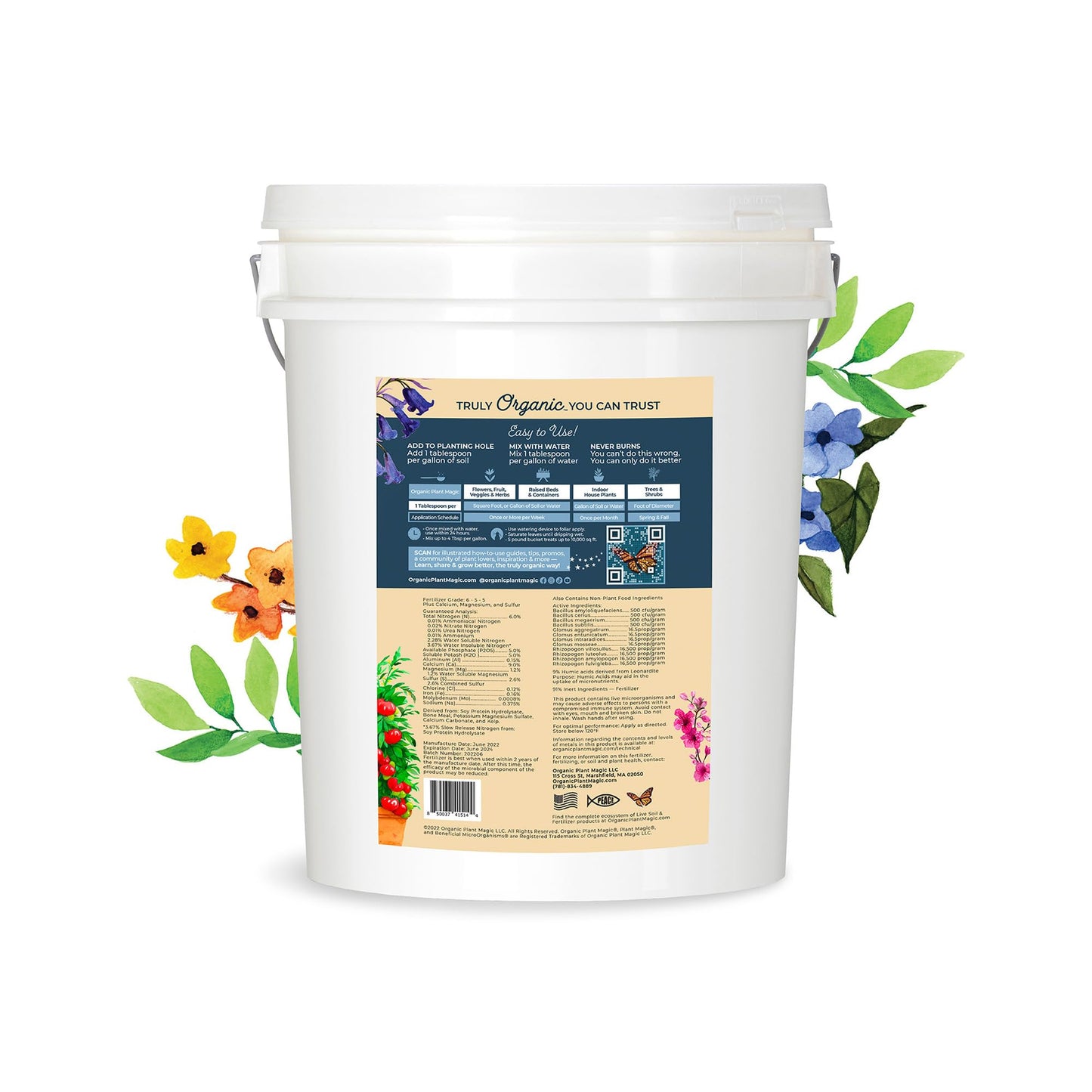 Organic Plant Magic - Truly Organic™ Fast-Acting Soluble Plant Food: All-Purpose Fertilizer Concentrate for All Flower Vegetable Herb Fruit Tree Shrub Container Garden & House Plants [5 lb Bucket]