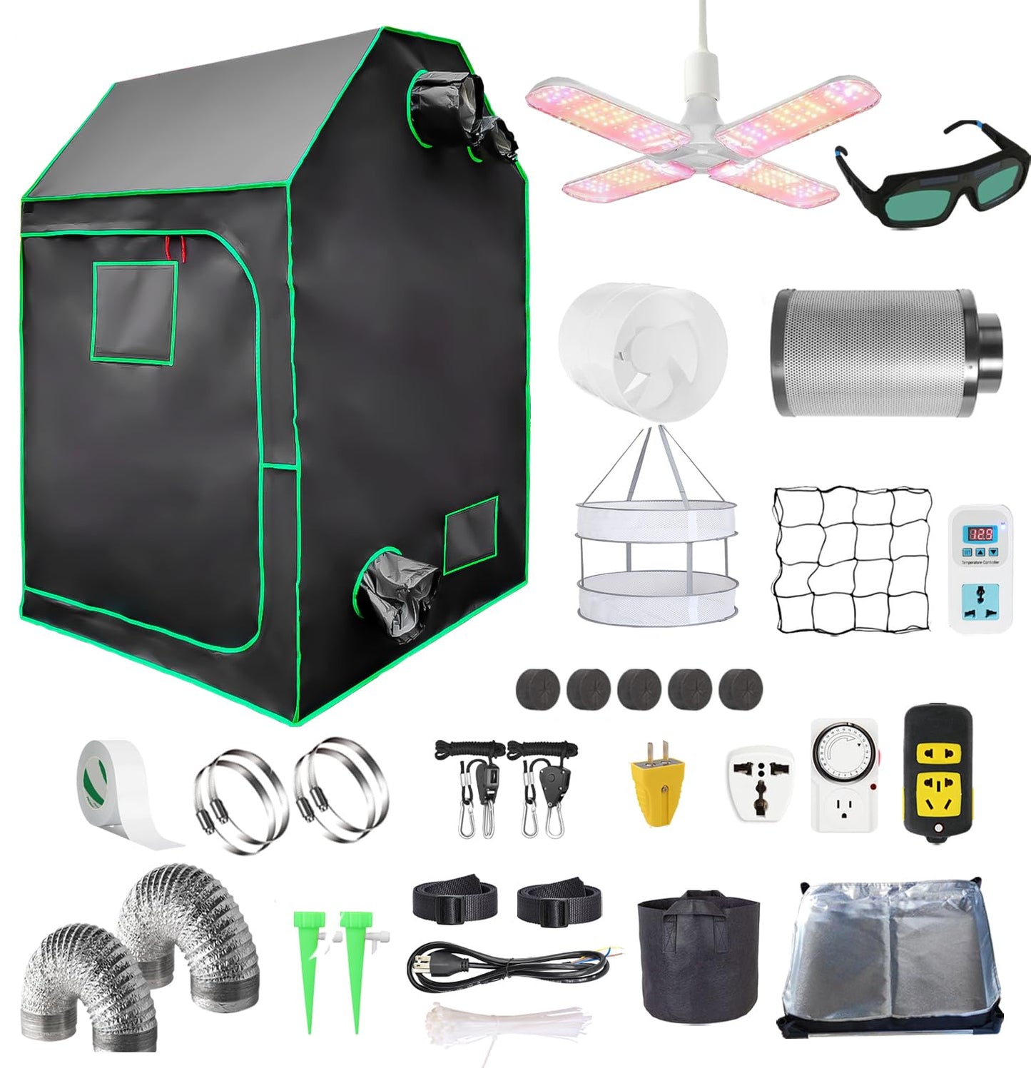 Grow Tent Kit,Complete 4x4ft High Reflective Mylar Indoor Grow Tent Hydroponics Indoor Plant Growing Tent Room Full Spectrum LED Grow Light Ventilaion Fan Growing System+Accesseries (48" x 48" x 83")