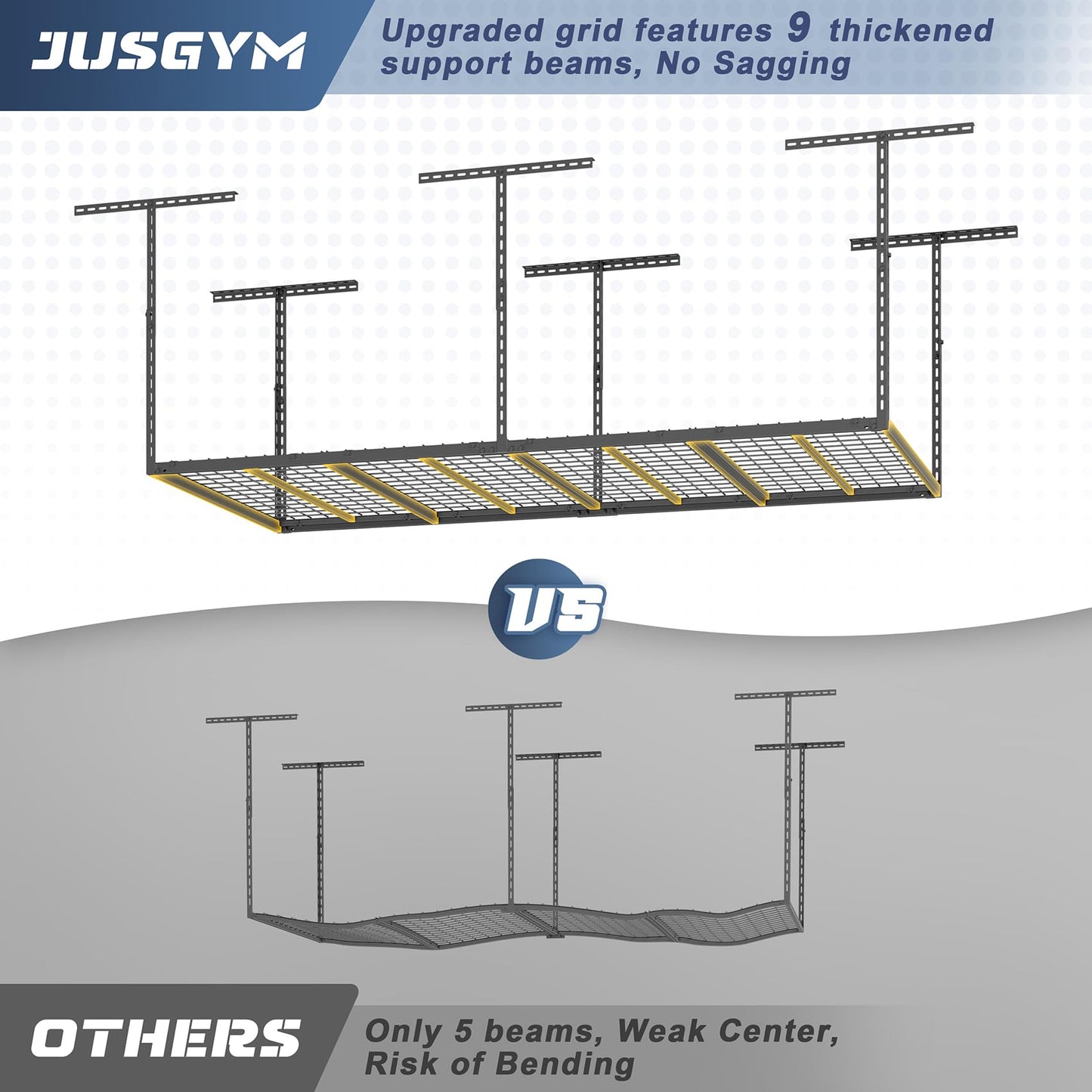 Jusgym 4X8FT Overhead Garage Storage Rack and 4-Pack 2x3ft Garage Shelving Wall Mounted