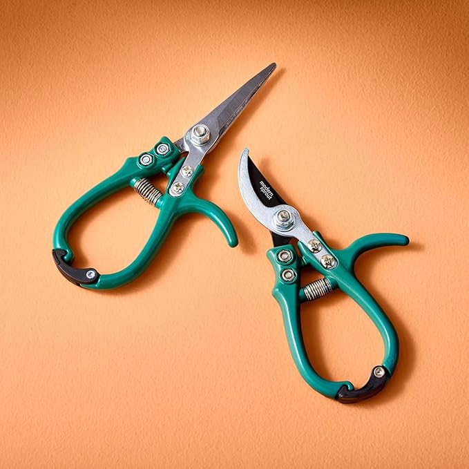 Modern Sprout Hand Pruners & Shears Set with Blister Pack - Lightweight Gardening Tools with Easy Lock - Sharp Carbon Steel Blades -Rust Resistant Scissors for Herbs, Flowers - Ocean