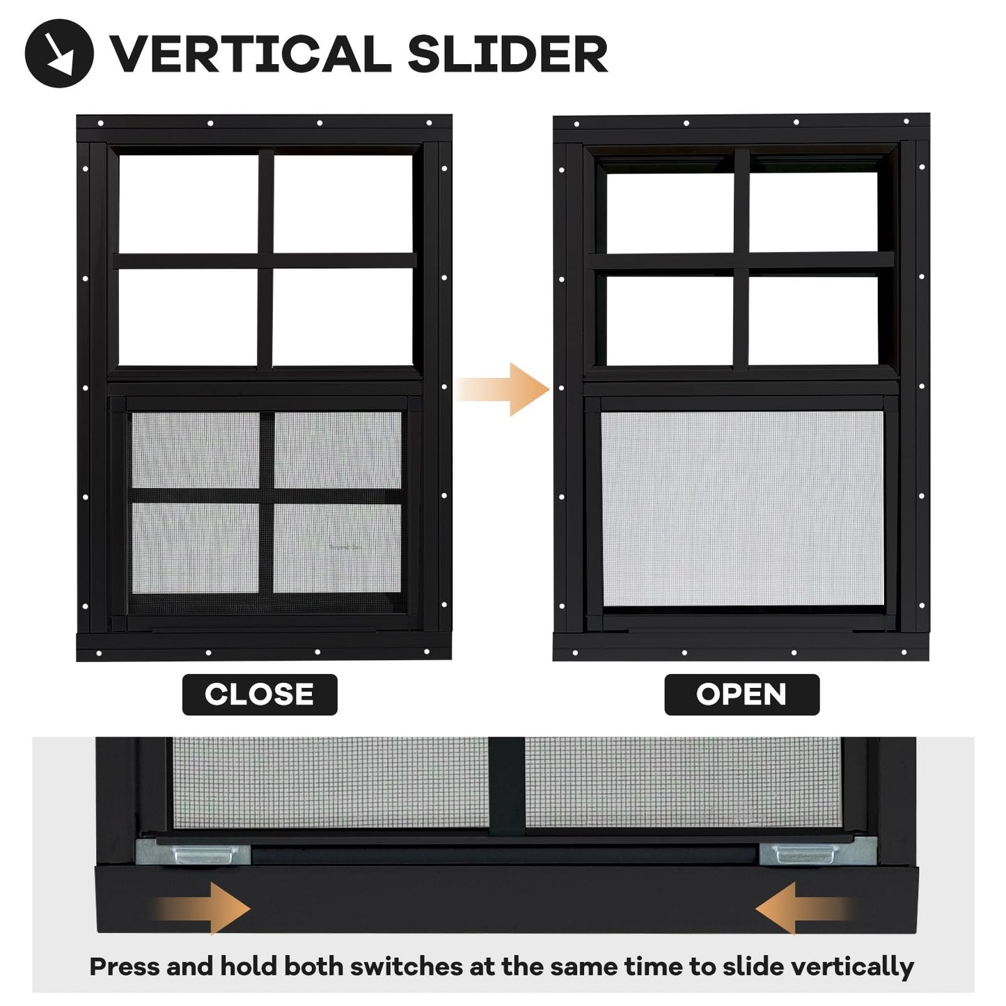 NOTASA Shed Windows 2 Pack, Chicken Coop Windows 24" x 36" with Tempered Glass and Fiberglass Screen, Flush Mounted Small Window for Shed, Barns, Playhouse, Household, Garage (Black)