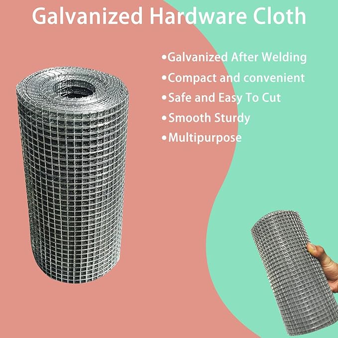 Galvanized Welded Wire Mesh Roll, 8in x 35ft, 1/4 Inch 23 Gauge Hardware Cloth - Garden Fencing for Rabbits, Chickens, Snakes, Gophers, Raccoons & Small Critters - Cage, Enclosure, Pest Barrier