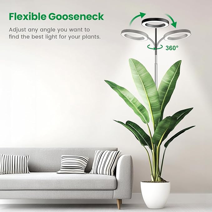 Garpsen Grow Light, Full Spectrum Plant Lights for Indoor Growing with Gooseneck (No Base), 3 Colors Modes and 5 Dimmable Levels, 6/12/16H Timer, 65'' Height Grow Lamp for Large Plants-[2Pack]
