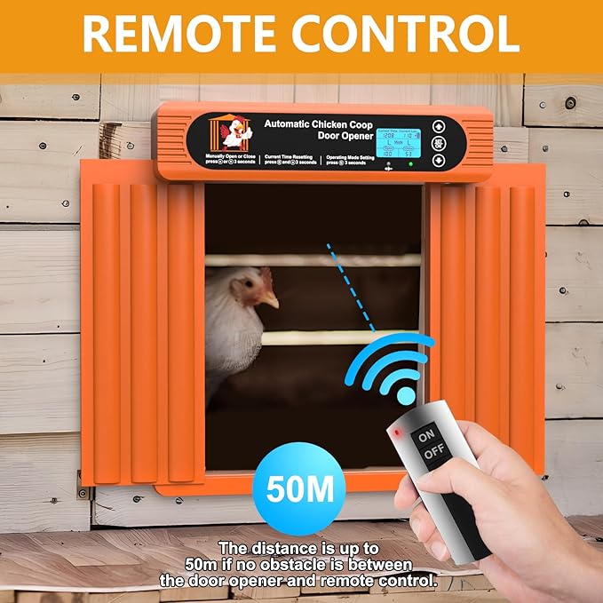 Automatic Chicken Coop Door Solar Powered, Extra Large Size, Anti-Pinch Design, Battery Powered Auto Chicken Door with Timer & Light Sensor, Large Solar Coop Door with Remote Control