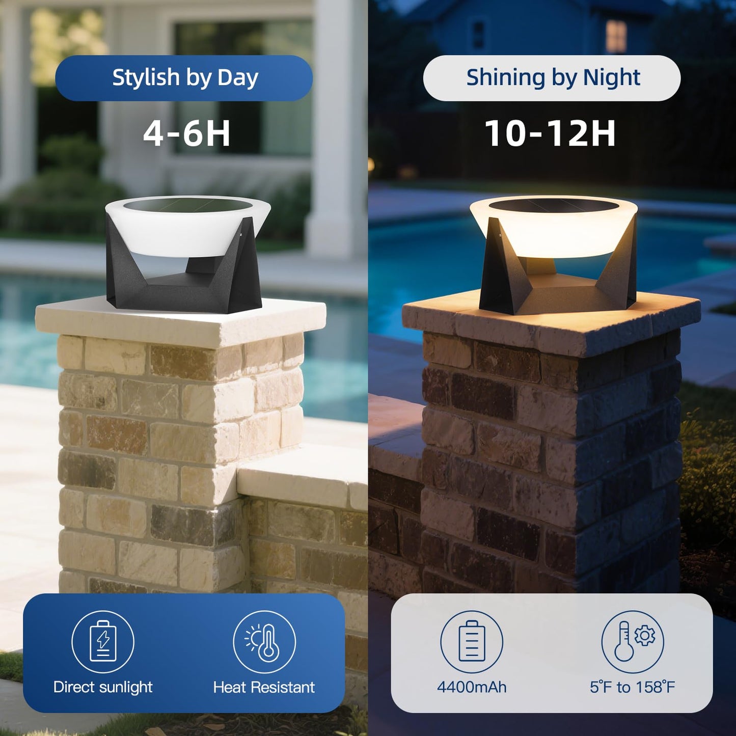 ZRJJMLAN Solar Post Lights Outdoor,14.96'' and 11.02'' Pillar Lights, Modern Column Cap Light Waterproof, 3000K LED Large Lamp Post Lantern Dusk to Dawn Column Lighting for Gate Patio Garden Pathway