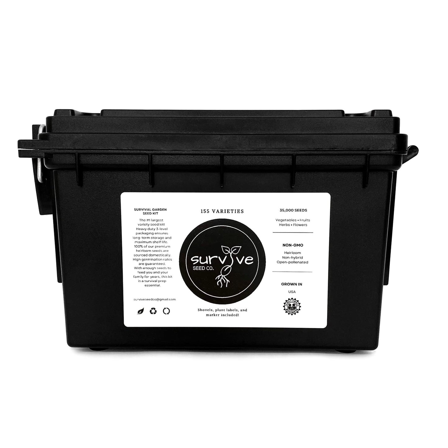 Survival Seed Kit America's #1 Largest Assortment of Heirloom Seeds - 155 Varieties - (Over 65,000 Seeds) Vegetable Fruit Herb Flower, Non-GMO, Seed Vault, Home Garden by Survive Seed Co.