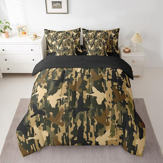 Feelyou Camouflage Print Bed Set Boys Girls Twin Size Camo 7 Pieces Bedding Set for Kids Women Men Military Duck Hunter Bed Set Includes Comforter, Sheet Set, Pillowcases Army Camo Room Decor