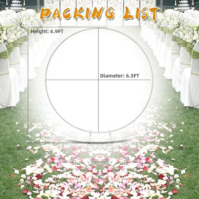 Round Backdrop Stand Circle Arch, 6.5ft White Metal Balloon Arch Kit for Party Decoration Wedding Arch Flower Ring Stand Harfirbe