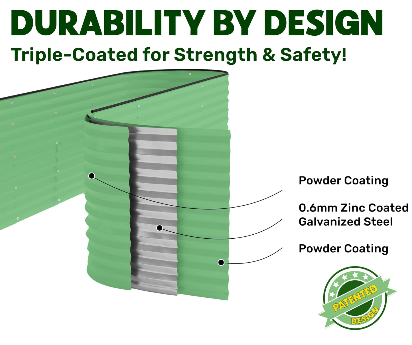 9-in-1 Galvanized Raised Garden Beds Outdoor // 8×2×2.5 ft Modular Planter for Gardening, Vegetables, Flowers // 32" Extra Tall Metal Raised Garden Bed (Light Green) // Patented Design Planter Box