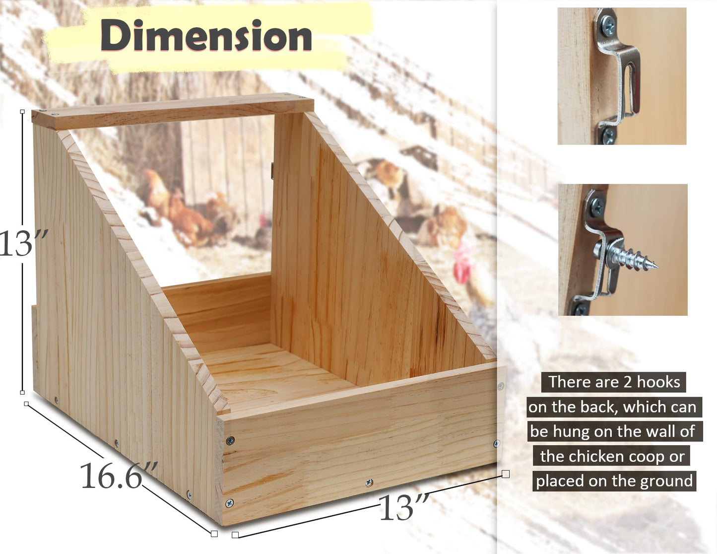 Hens Nesting Box, 3 Packs Single Compartment Solid Wood Chicken Nesting Boxes for UP to 15 Hens, Large Duty Laying Nest Box for Duck and Poultry (3 Packs)