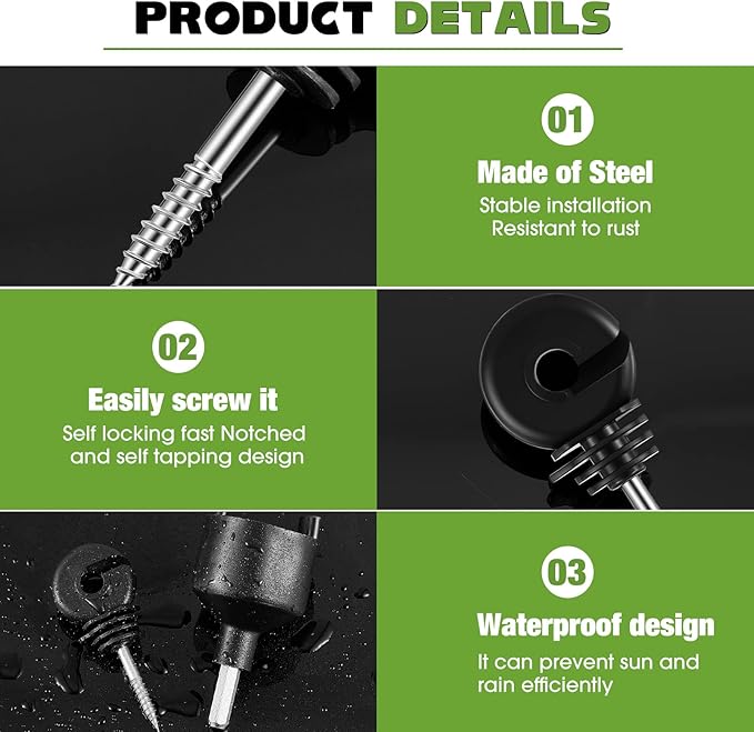 Sweetude 200 Pcs Electric Fence Insulator with 1 Pcs Insulator Socket Tool Screw in Ring Post Wood Post Electric Fence Ring with Socket Tool for Animal(Black)