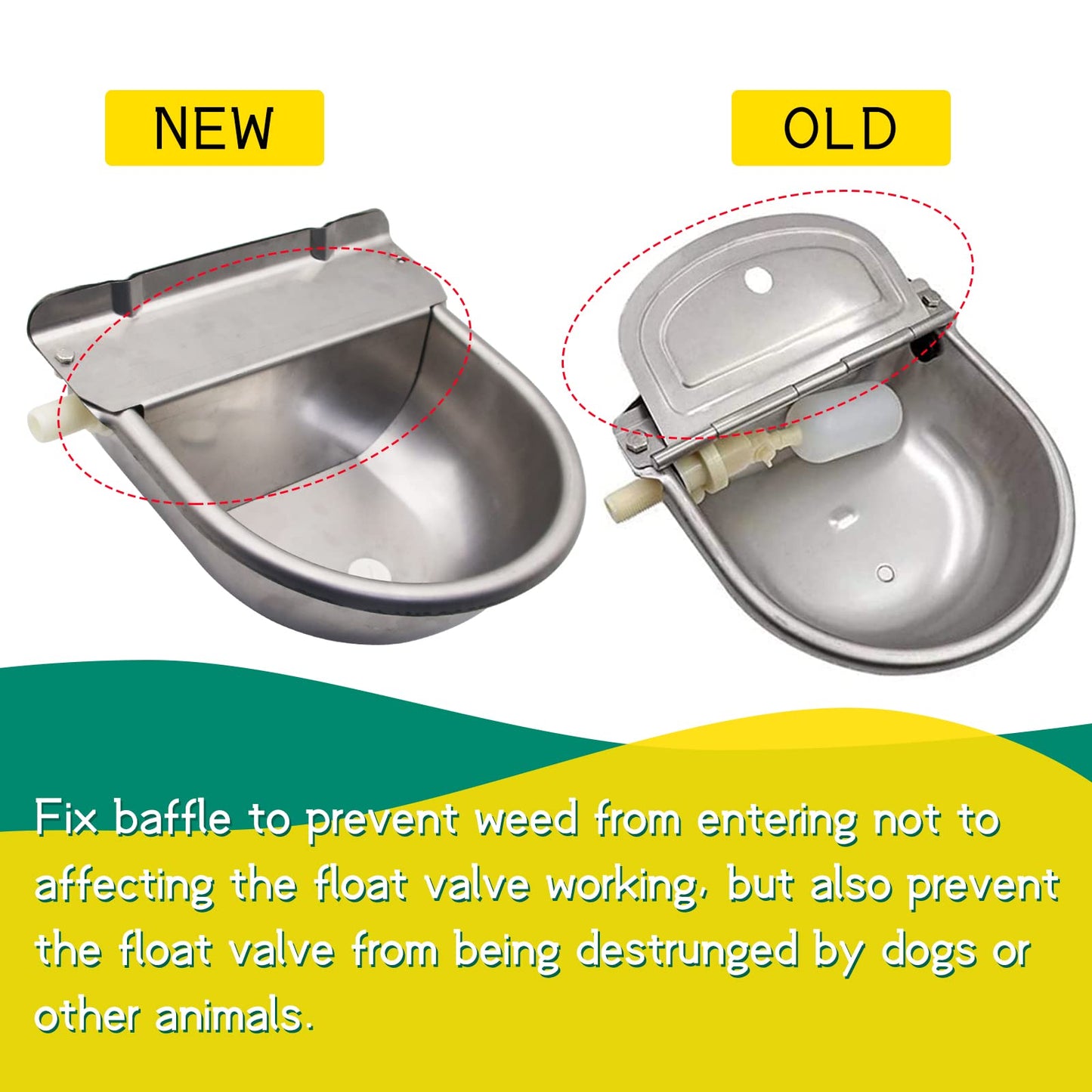 Automatic Horse Drinking Waterer Bowl,Upgrade Stainless Steel Farm Livestock Water Dispenser with Drain Hole and Float Valve for Horse,Dog, Chicken,Goat,Pig (A)