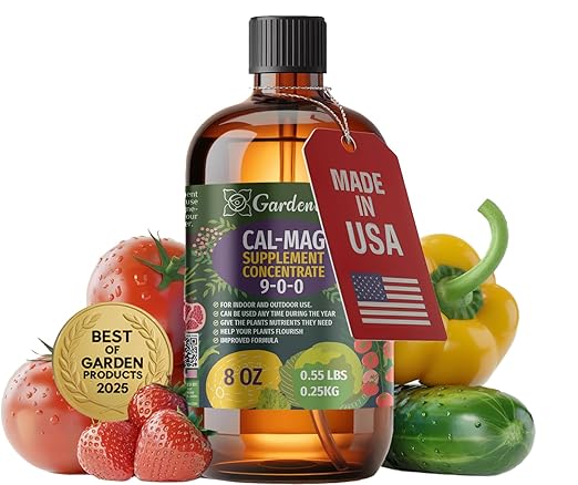𝐏𝐑𝐎𝐅𝐄𝐒𝐒𝐈𝐎𝐍𝐀𝐋 Grade Organic Cal-Mag Plus Growing Fertilizer Concentrate: Calcium, Magnesium, Iron & Micronutrients Supplement for Plant Deficiencies (9-0-0 NPK) - 8oz Bottle