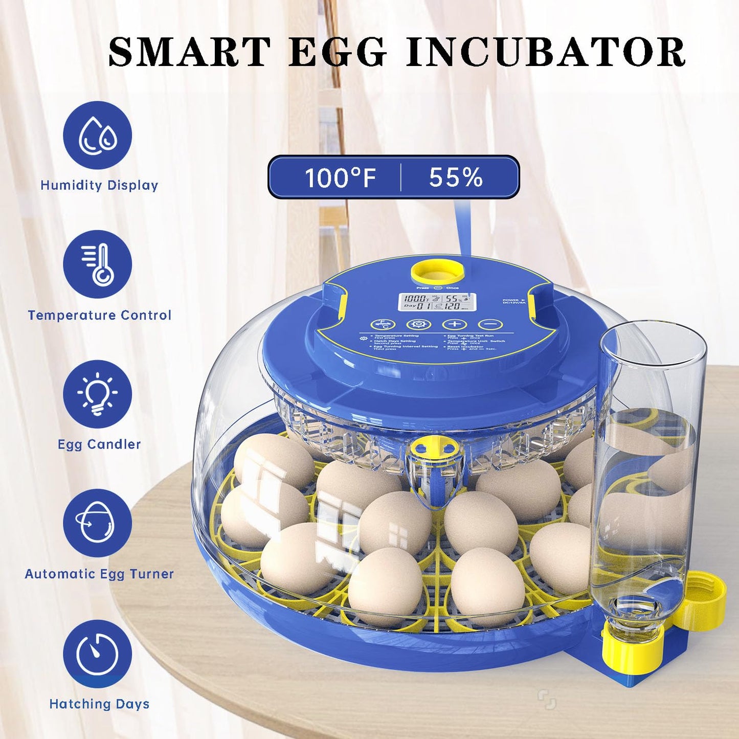 Forotone Incubators for Hatching Eggs, 18-Egg Incubator with Automatic Egg Turning and Humidity Control, Egg Candler, External Water Filling, Incubator for Chicken Eggs, Ducks, Goose, Quail