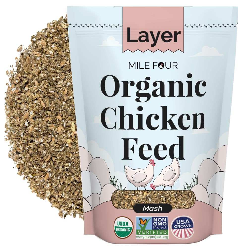 Mile Four Organic Chicken Feed – Layer Mash, Non-GMO, USA Grown, 16% Protein, Corn-Free, Soy-Free, Non-Medicated Feed for Chickens, 2 lbs Sample