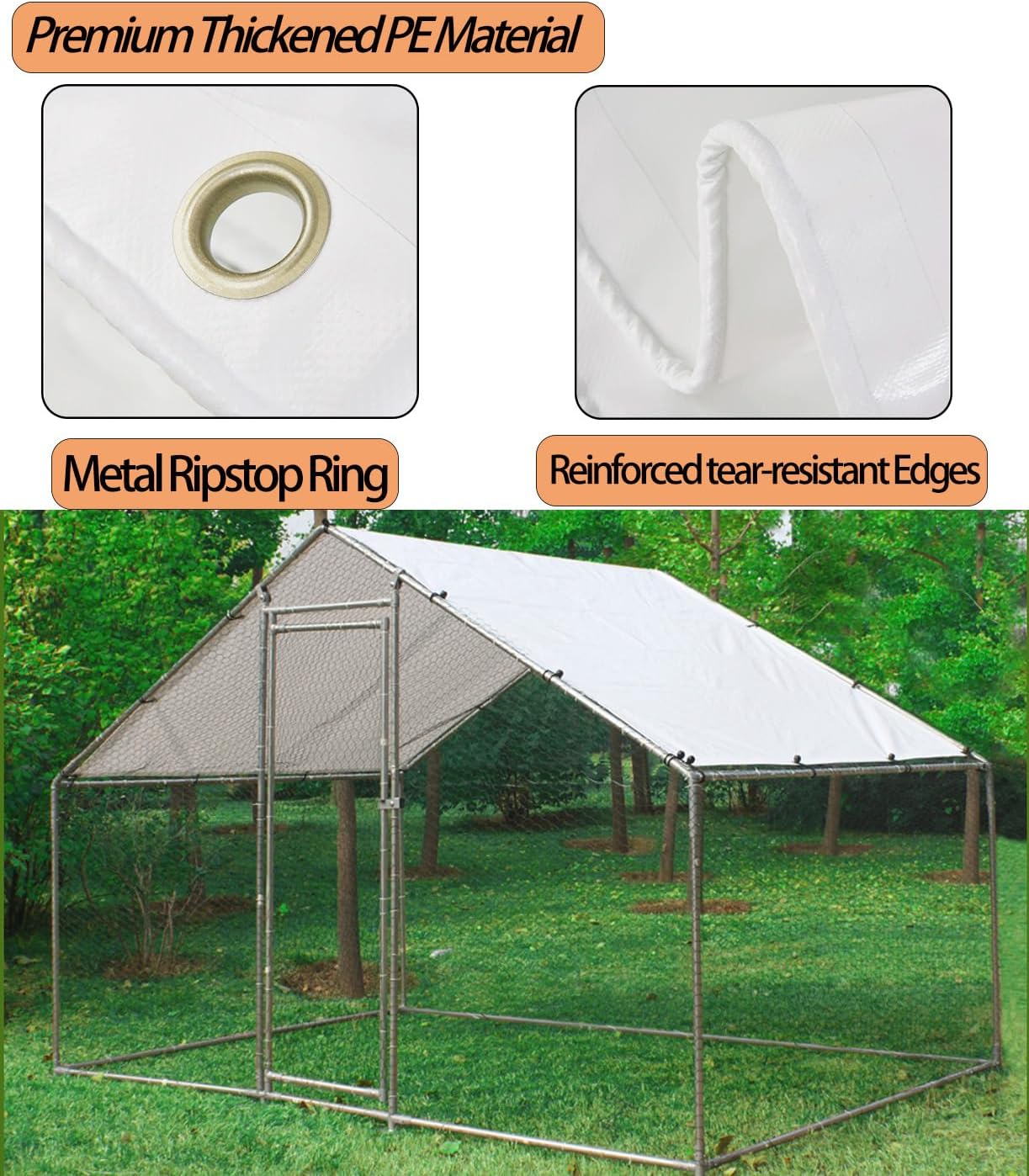 Chicken Coop Cover Waterproof and UV, 11.3 * 6.3 FT Chicken Run Cover for Winter with Ball Bungees Cords, Shade Cloth for Large Chicken Coop, Walk-in Chicken Run Pen, Chicken Coop Tarp (1 Pack)