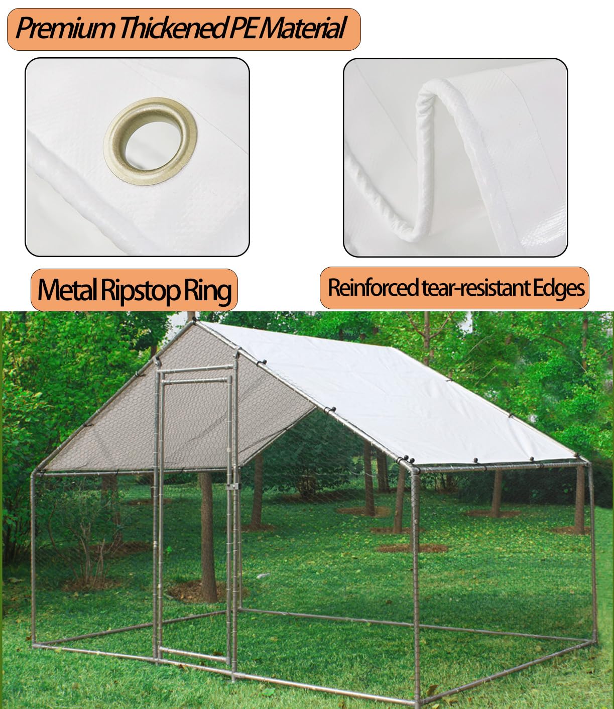 Chicken Coop Cover Waterproof and UV, 11.3 * 6.3 FT Chicken Run Cover for Winter with Ball Bungees Cords, Shade Cloth for Large Chicken Coop, Walk-in Chicken Run Pen, Chicken Coop Tarp (1 Pack)