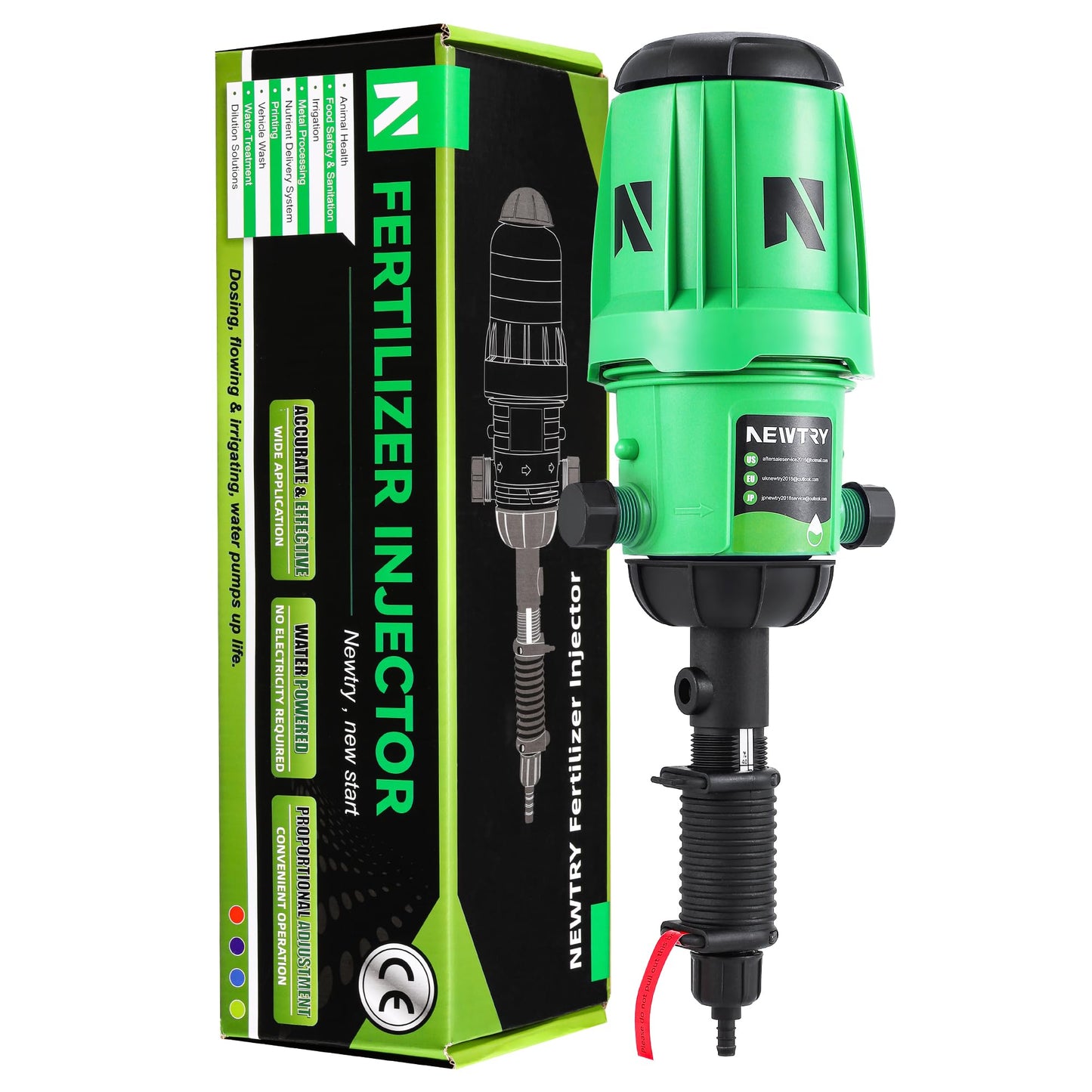 NEWTRY Fertilizer Injector for Drip Irrigation, 0.4%-4% Adjustable Dosing Pump, 3/4'' NPT Water Powered Liquid Doser for Garden, Greenhouse, Irrigation & Hydroponic System, Farm, Grow Tent Green