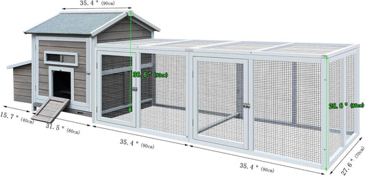 118" Large Chicken Coop with Run & Nesting Box, Outdoor Wooden Poultry House for 2-6 Chickens, UV-Resistant Waterproof Roof, Removable Tray, Sliding Door & Ramp, Rabbit Hutch, Backyard Hen House