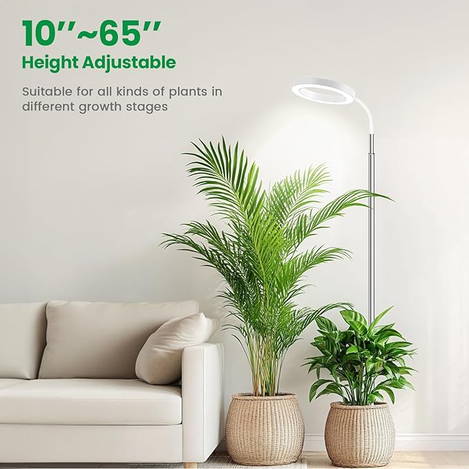 Garpsen Full Spectrum Grow Light, [2Pack]LED Plant Lights for Indoor Growing with 360° Gooseneck, 3 Colors Modes and 5 Dimmable Levels, 65'' Height Grow Lamp with 6/12/16H Timer, for Large Plant Light