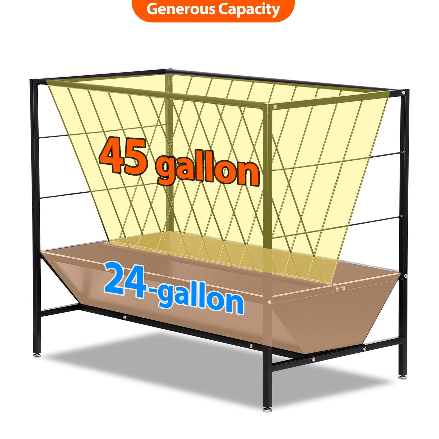 Oxphanor Pasture Hay Feeder 45 Gallon, Heavy-Duty Hay Grain Livestock Feeder with 24 Gallon Feed Pan, Livestock Feeding Trough Quick to Assemble, Feeding Goats, Calves, Cow, Horse for Farms