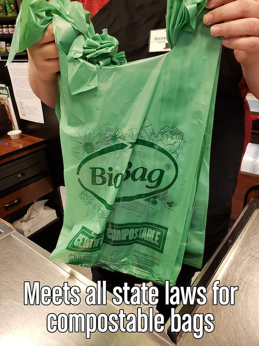 BioBag (USA) 100% Certified Compostable Shopping Bags, 20 lb Capacity, 10 Gallon 500 Count, Large Size Shopper, Great for On The Go, Farmers Markets, Grocery Stores, Restaurants