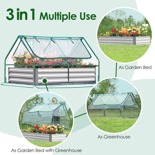 Quictent Raised Garden Bed with Cover Bundle with 26X20 FT Sun Shade Sail
