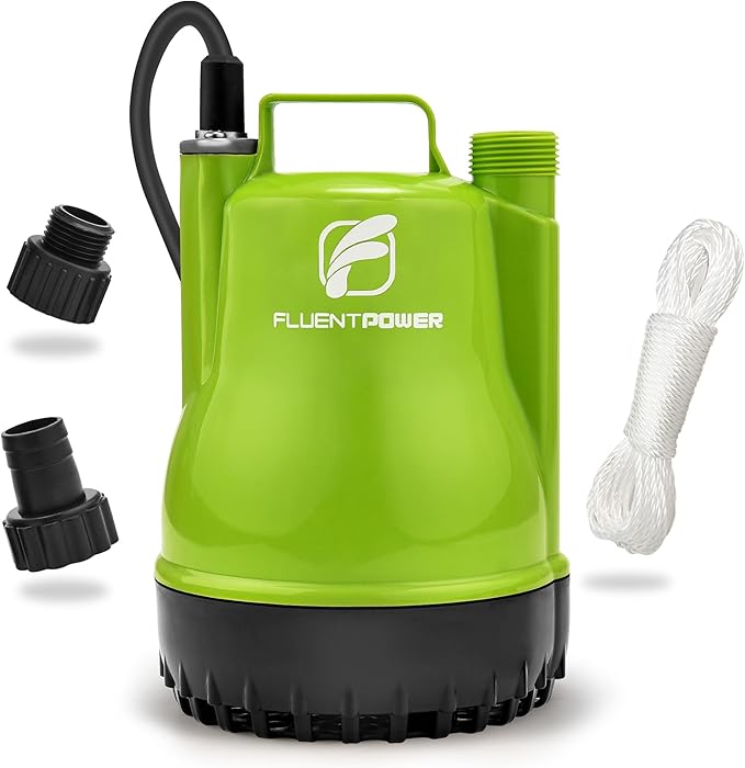 FLUENTPOWER 1/4HP Utility Pump 1900GPH Portable Submersible Sump Pump, Manual Control with 16.4 Ft Cord for Draining Water from Pool Pond Garden Hot Tub Basement Tankless Heater Liquids