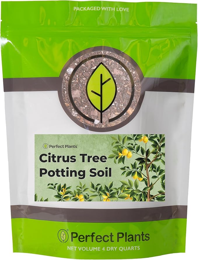 Citrus Tree Potting Soil by Perfect Plants | Organic Premium Mix | Use with Lemon Trees, Lime Trees, or Other Citrus Plants (4qt)