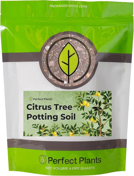 Citrus Tree Potting Soil by Perfect Plants | Organic Premium Mix | Use with Lemon Trees, Lime Trees, or Other Citrus Plants (4qt)