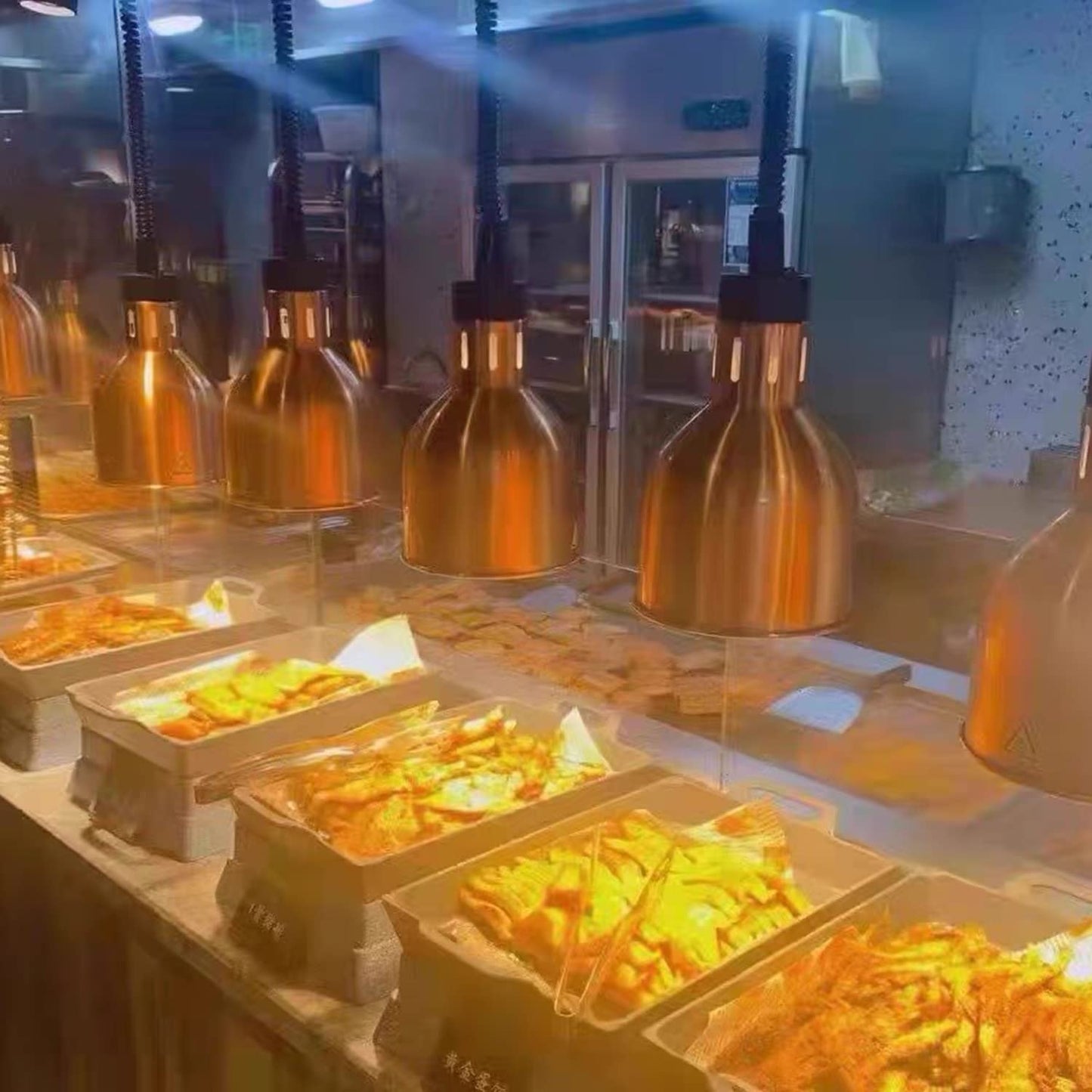 KOUWO Commercial Food Heat Lamp Infrared Food Warmer Hanging Heating Lamps for Food Service Restaurant Buffet(Copper)