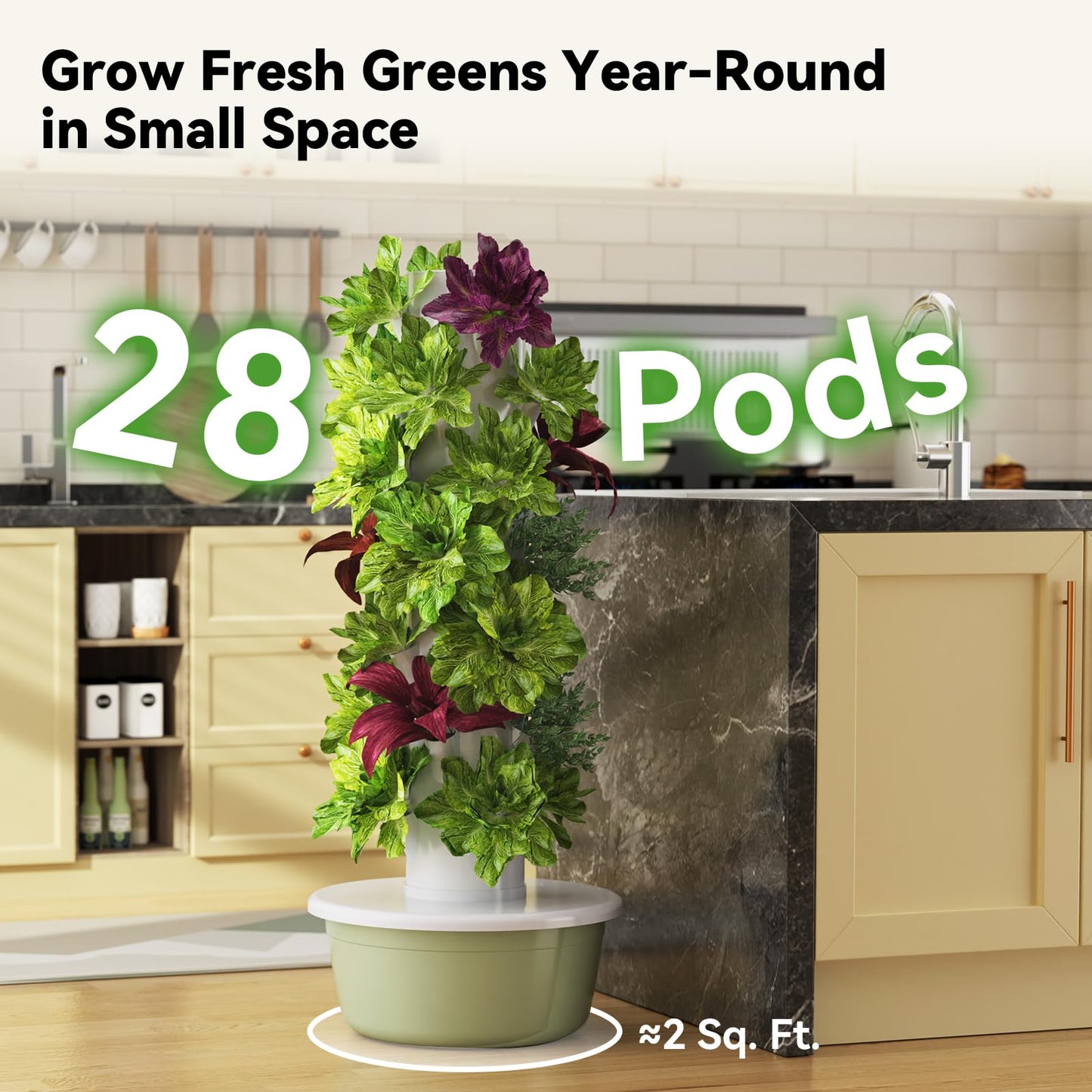 BAOSHISHAN Hydroponics Tower, 7-Layer 28pod Vertical Hydroponic Growing System with Foldable LED Light, Space-Saving for Vegetable Herbs & Auto Water Circulation