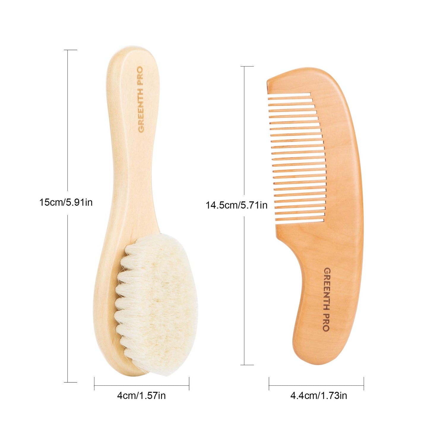 GREENTH PRO Baby Hair Bush and Comb Set -Nature Lotus Wood with Soft Goat Bristle and Pear Wood Comb for Newborns & Toddlers, Ideal for Cradle Cap