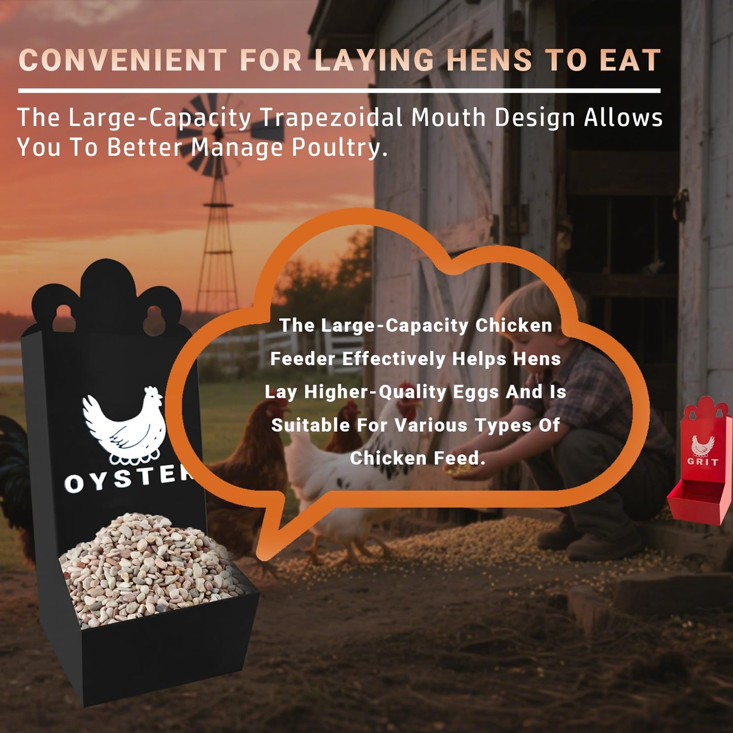 Chicken Oyster Shell Feeder and Grit Feeder Metal Chicken Feeder Chicken coop Accessories Automatic Chicken Feeder (Black & Red)