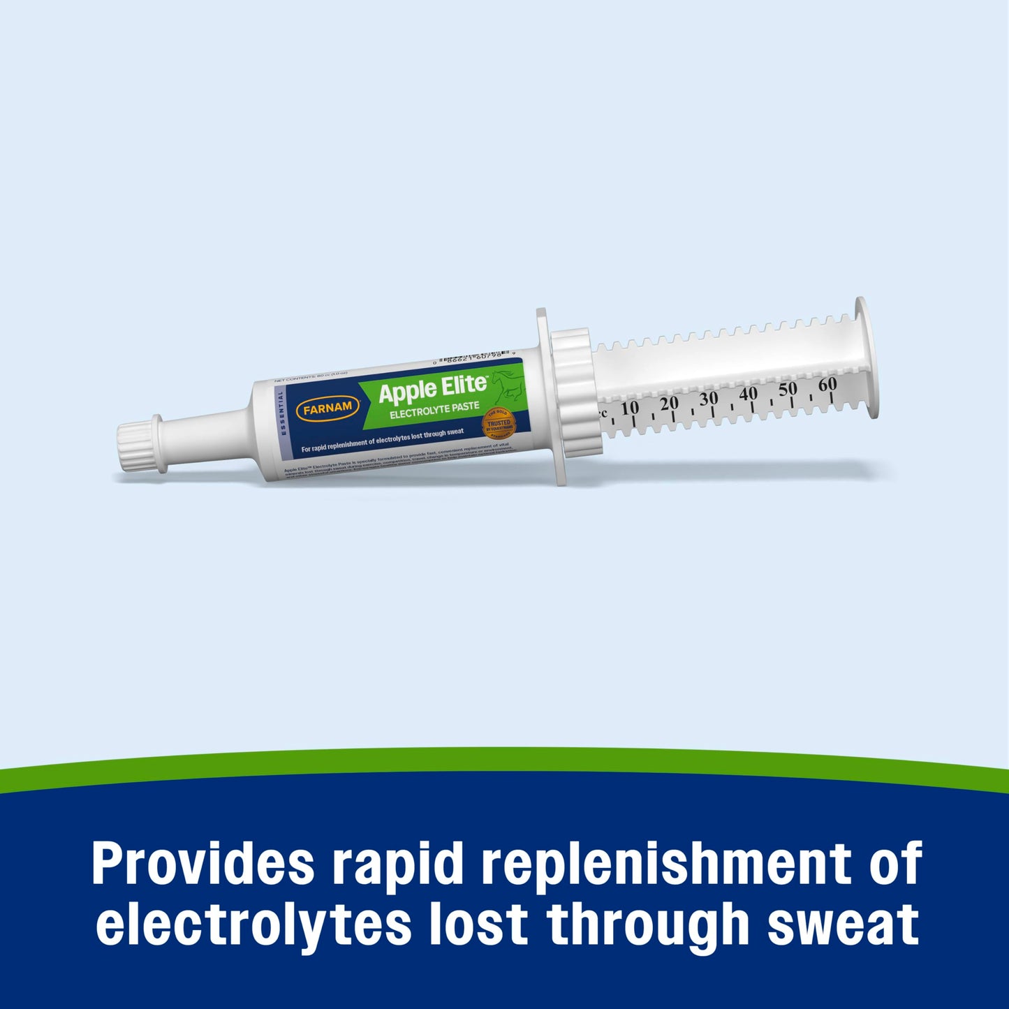 Farnam Apple Elite Electrolyte Paste Supplement for Horses, Replaces Vital Minerals, Encourages Hydration, No Added Sugar, 60 cc syringe