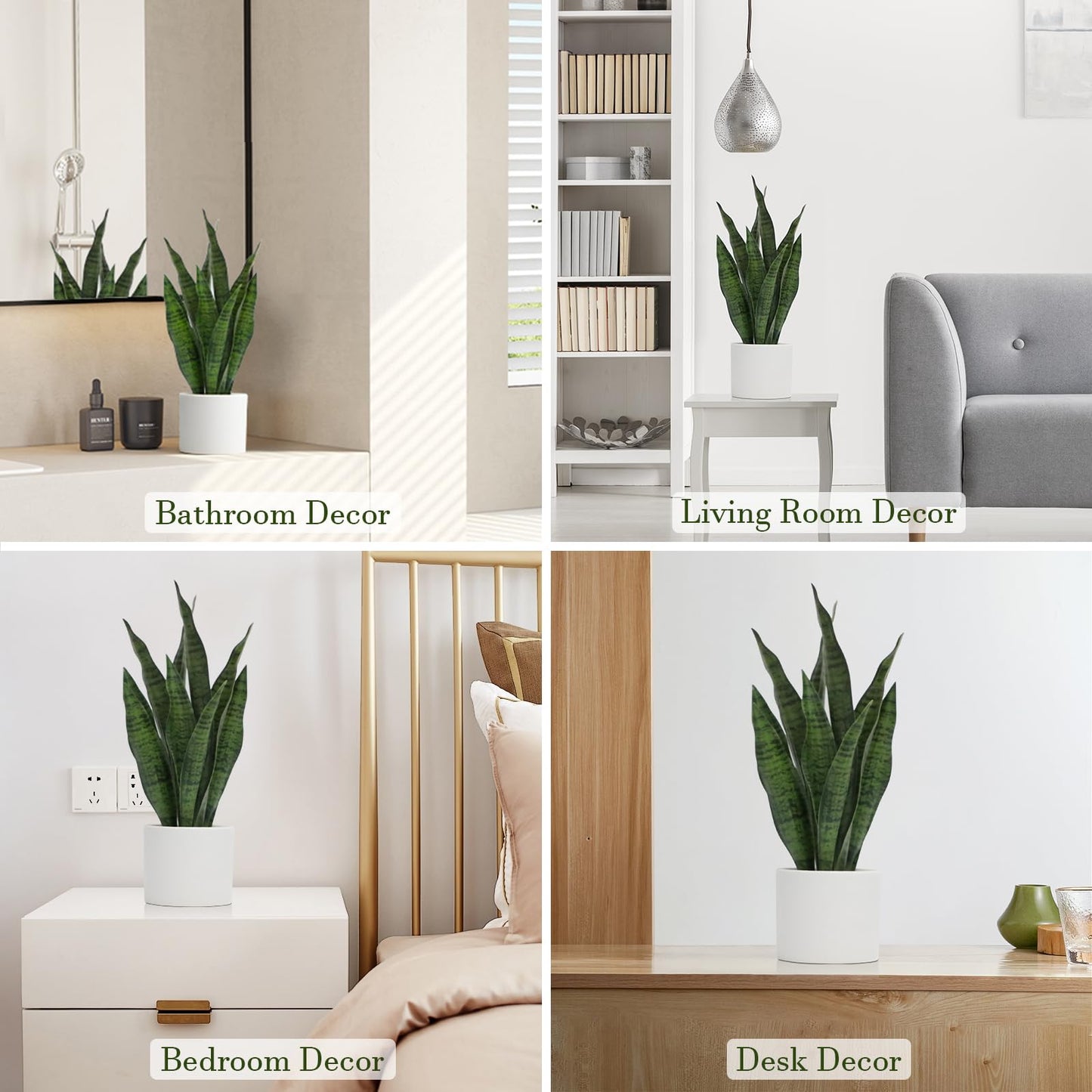 Anewsun Luxury White and Gold End Table with Faux Snake Plant Set of 2