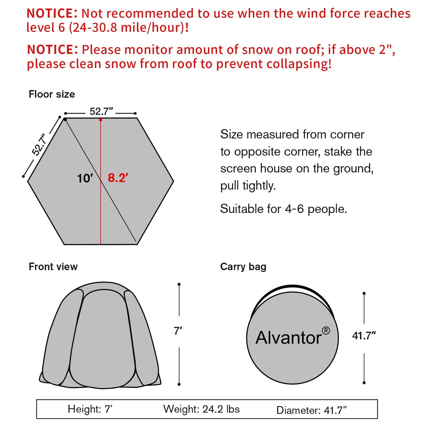 Alvantor 10' x 10' Pop Up Bubble Tent - Instant Igloo Tent for 4-6 People - Weatherproof Screen House - Cold Protection Camping Shelter - Beige