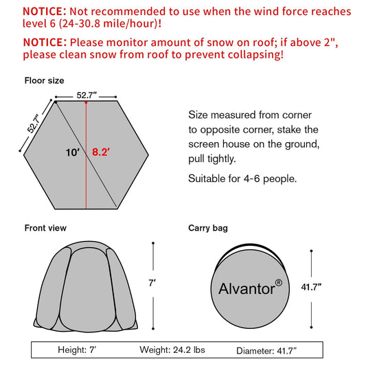 Alvantor 10' x 10' Pop Up Bubble Tent - Instant Igloo Tent for 4-6 People - Weatherproof Screen House - Cold Protection Camping Shelter - Beige