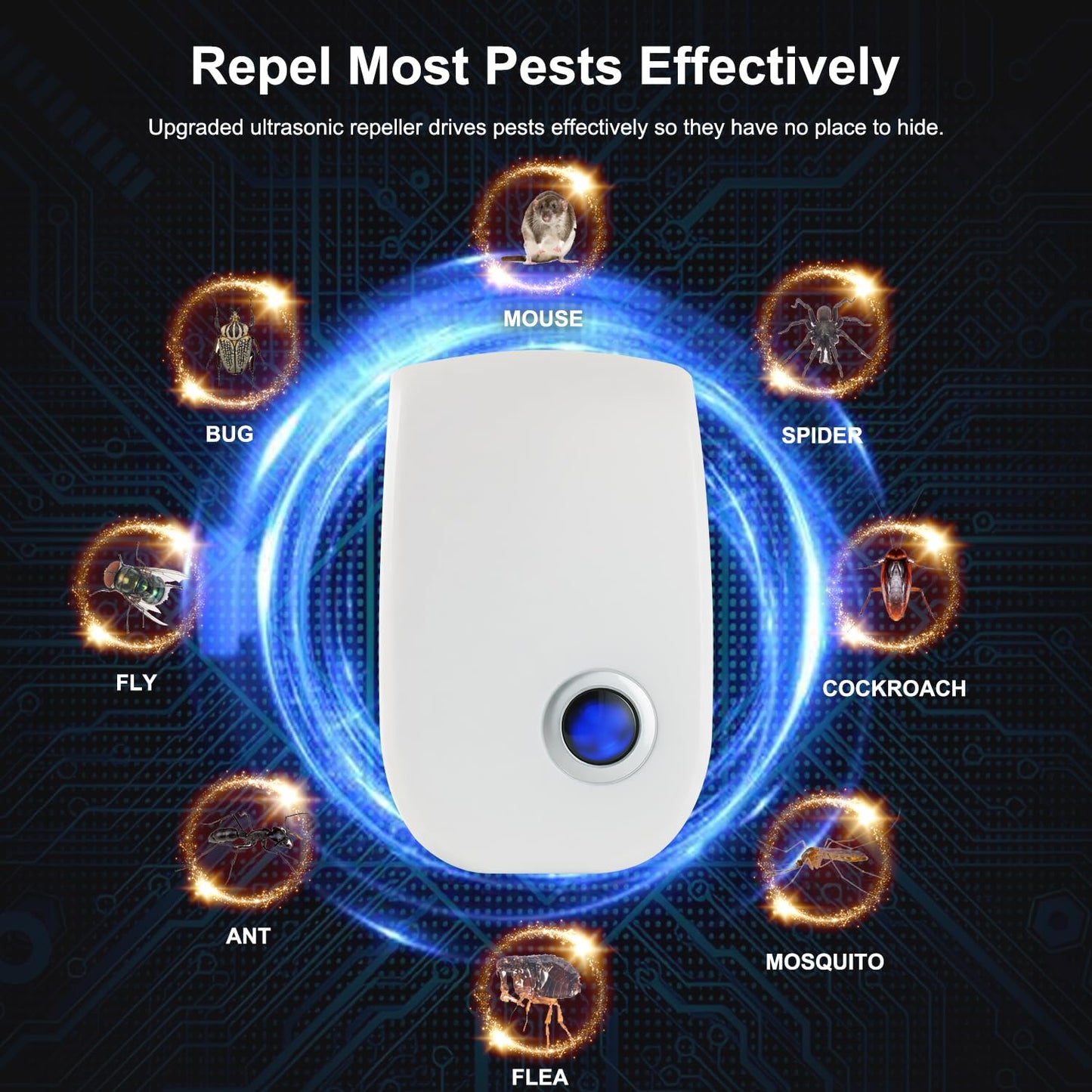 Upgraded Ultrasonic Repellent 6 Packs Pest Control Electronic Plug in for Cockroach Bugs Insects Spider Rodent Mosquitoes Mouse Repeller for Home Garage Hotel Office