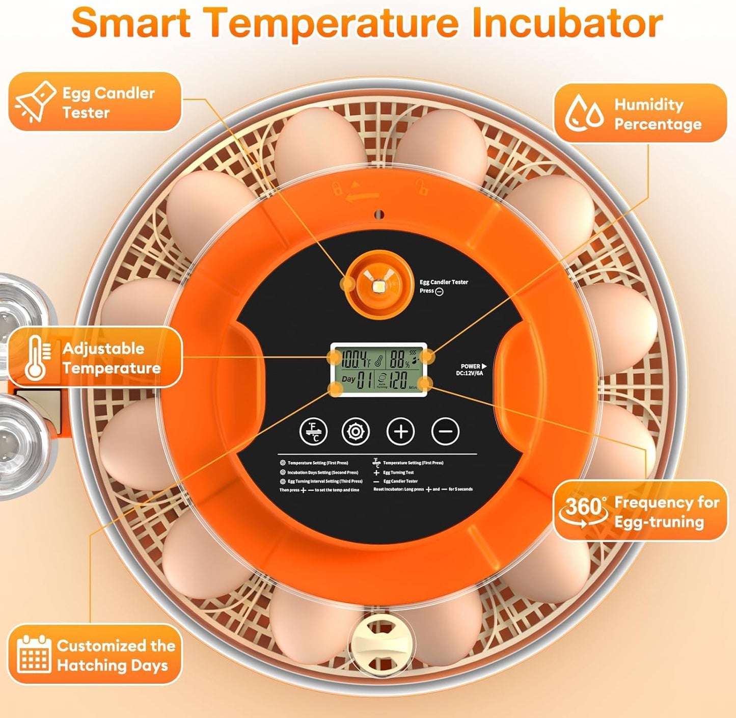 Egg Incubator with Automatic Egg Turning and Humidity Control, 18 Eggs Incubators for Hatching Eggs Chicken Quail Ducks Goose Parrot for Home Lab Farm Classroom