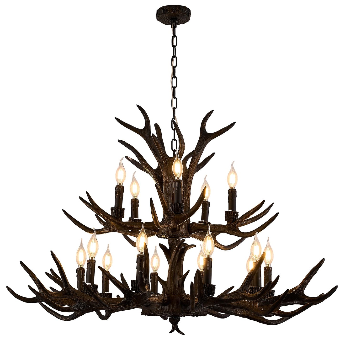 Uboxin Black Antler Chandelier with Brushed Gold, 15 - Light Rustic Farmhouse Ceiling Light, 39.4" Wide Adjustable Height Hanging Chandelier for Living Room, Dining Room, Coffee Shop (15 Lights)