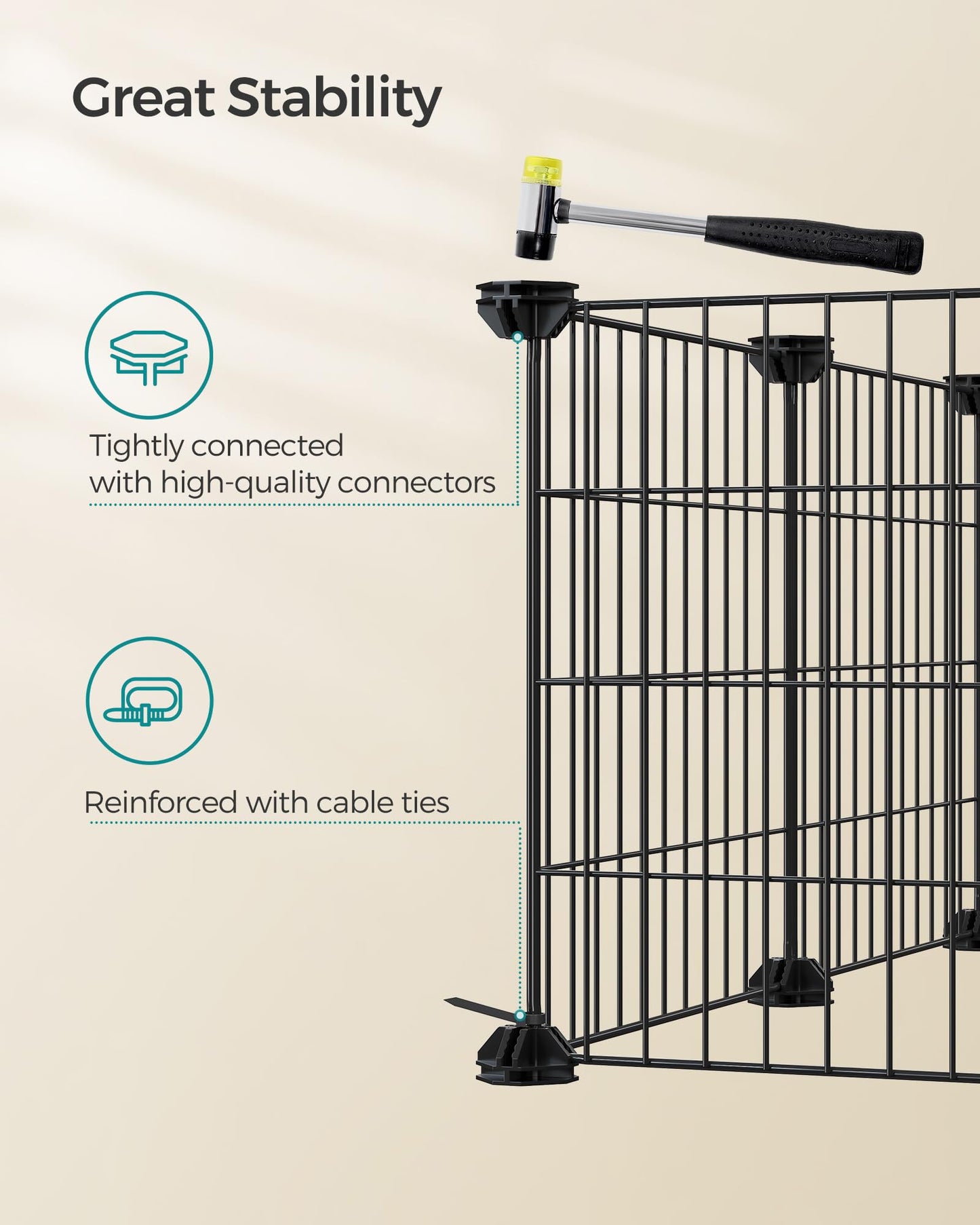 SONGMICS 36 Panels Pet Playpen, Small Animal Playpen, Rabbit Guinea Pig Cage, Zip Ties Included, Metal Wire Apartment-Style Two-Story Pet Premium Villa for Bunnies Puppies,Indoor Use, Black ULPI002B01