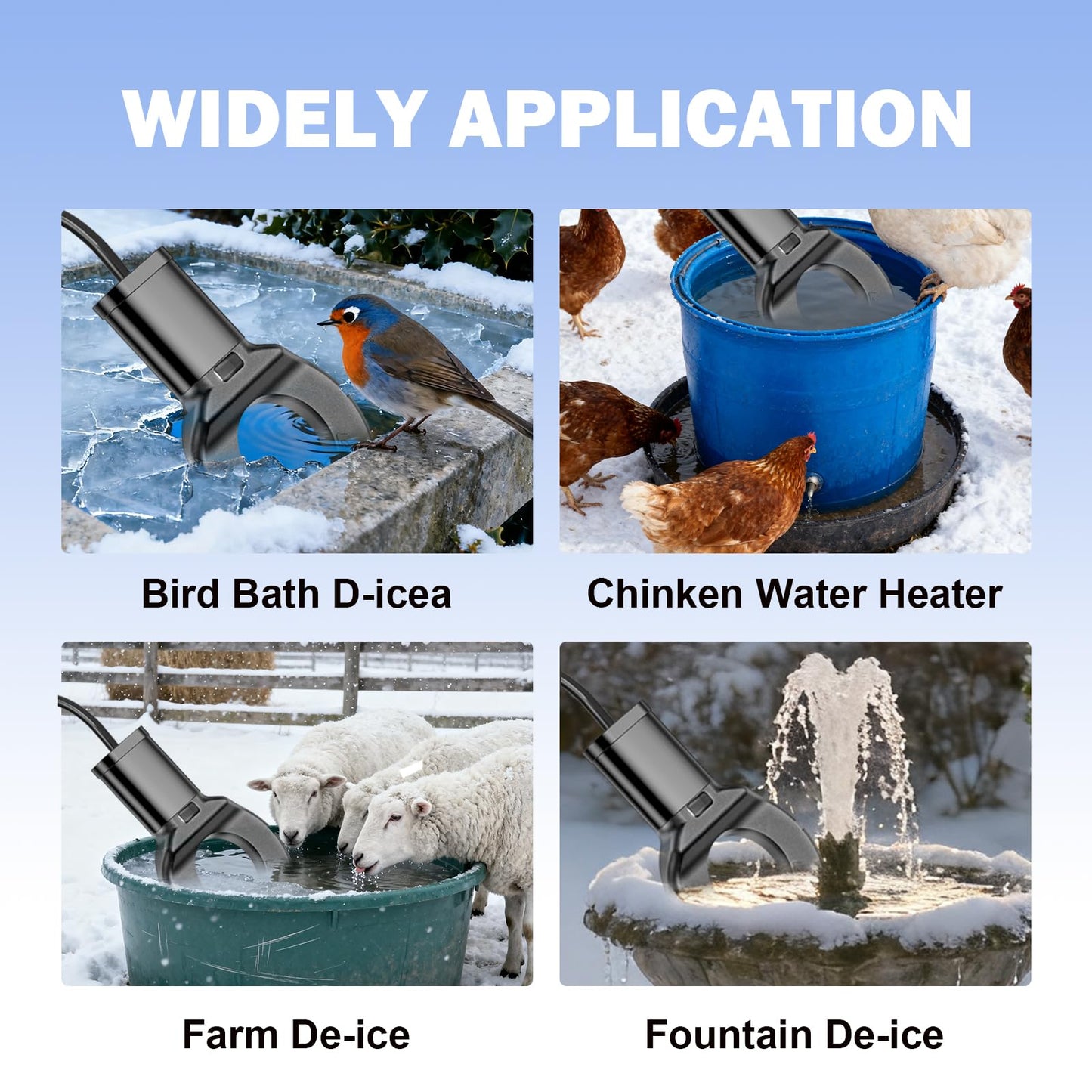 ORQEMG 150W Chicken Water Heater with Thermostat,Cast Aluminum Submersible Bird Bath De-Icer,Pond De-Icer,Pond De-Icer for Plastic/Metal Poultry,Power Cord 9.8 Ft