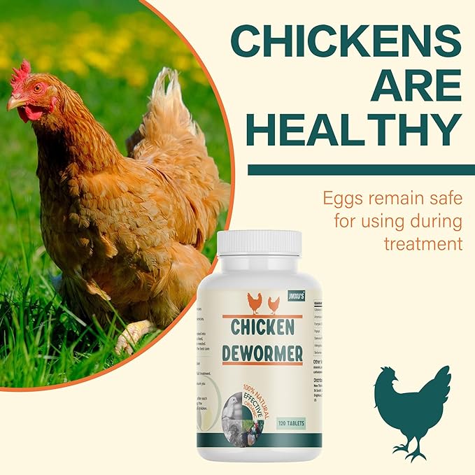 Jmxu's Chicken Dewormer, All Natural Formula Poultry Dewormer, Safeguard Chicken Medicine for Laying Hens, Chicks, Roosters, Turkeys to Relieve and Prevent Worms, 120 Tablets