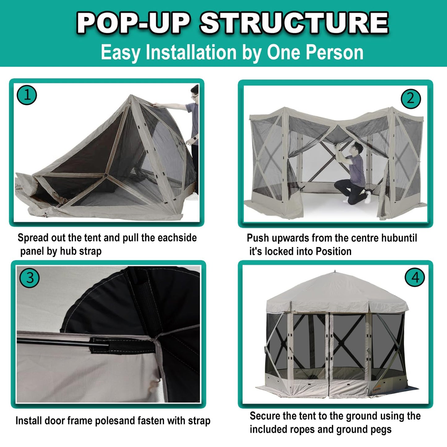 Lenotos Pop Up Screen Tent, 10'x10' Windproof & UV Protection Sun Shelter, Portable Instant Setup, 6-Sided Screen Tent for Picnic, Camping, Backyard, Outdoor (Grey)